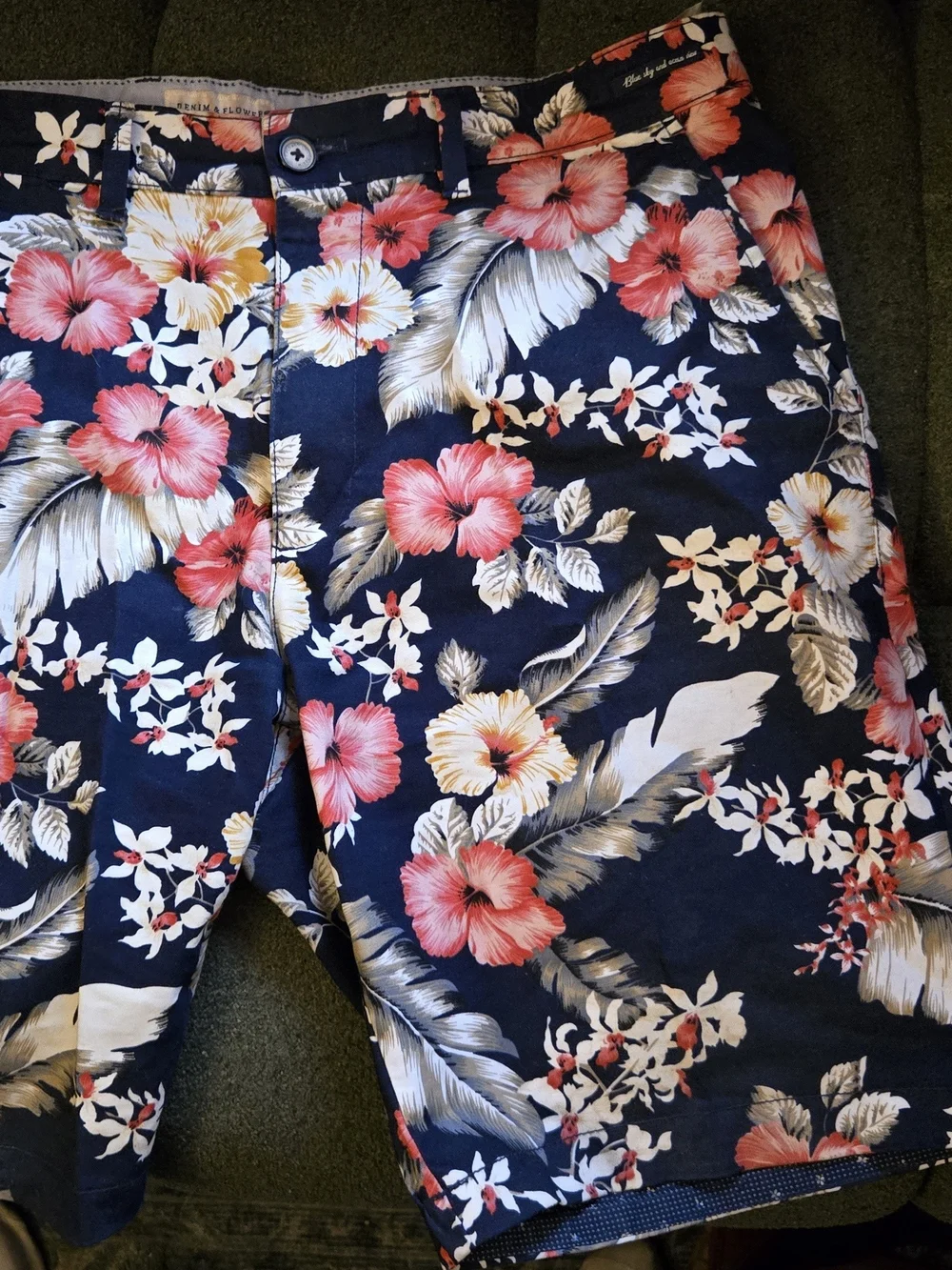 Denim & Flower Men's Navy Shorts with Pink Floral Print